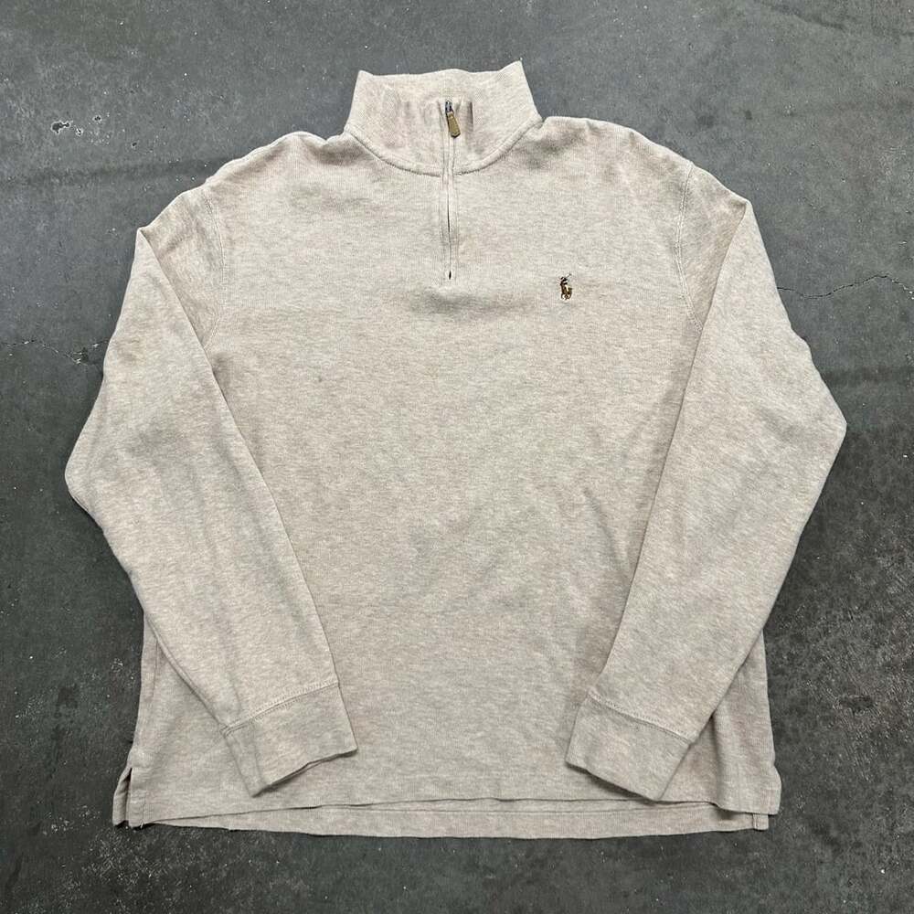 Polo Ralph Lauren Half-Zip Sweater Beige Estate Rib Mock Neck